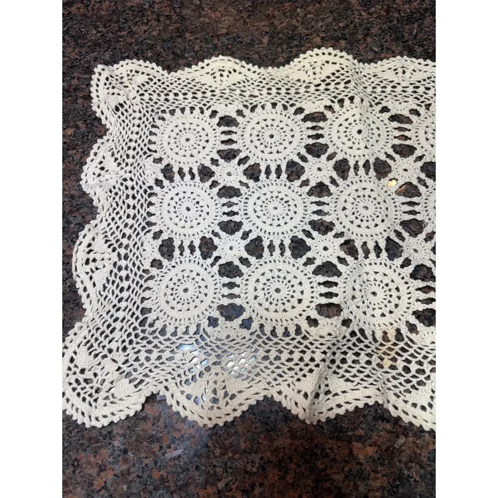 Vintage Handmade Crochet Rectangle Doily Cream 17